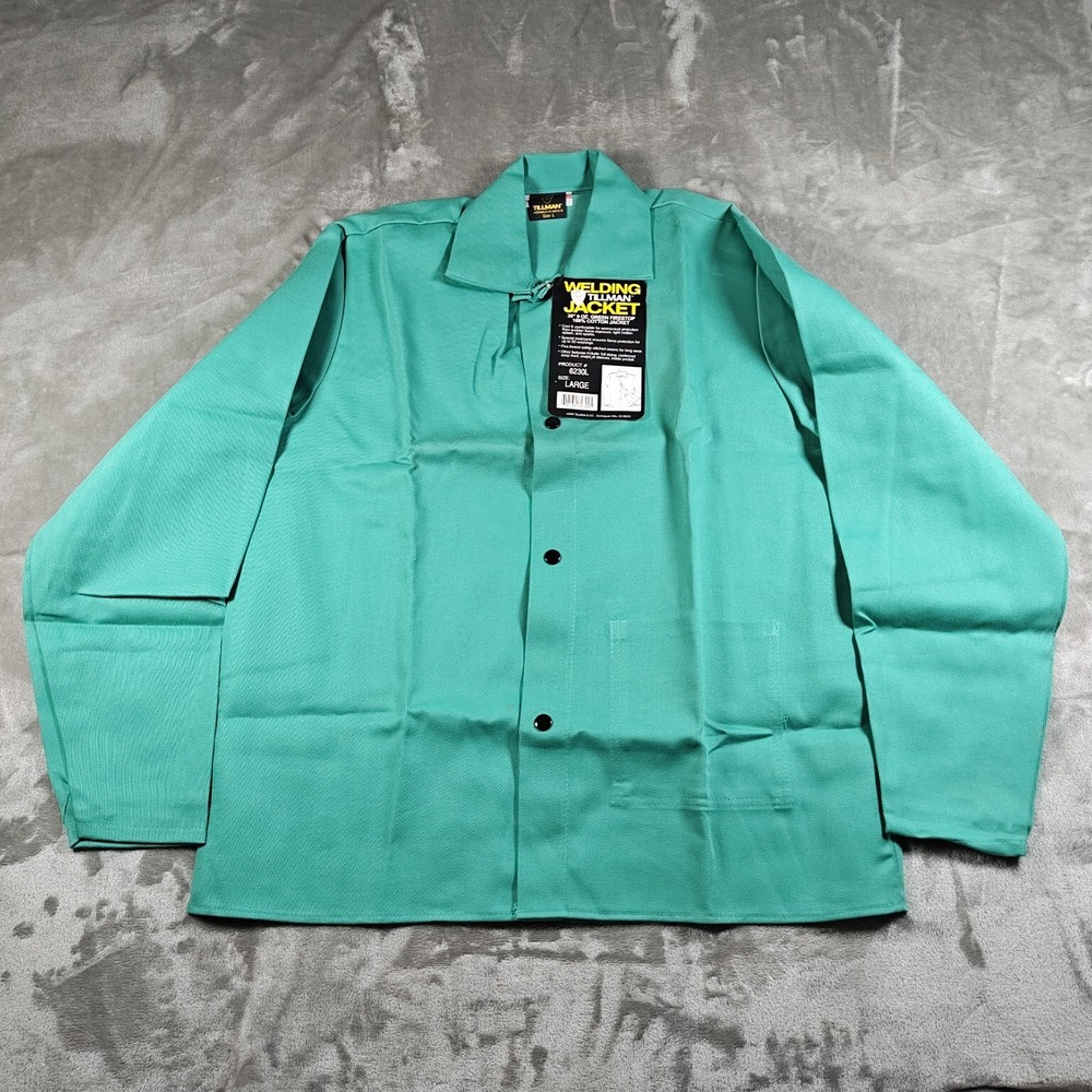 Tillman‎ 6230L Welding Jacket Large Green Firestop FR Cotton Full Snap New